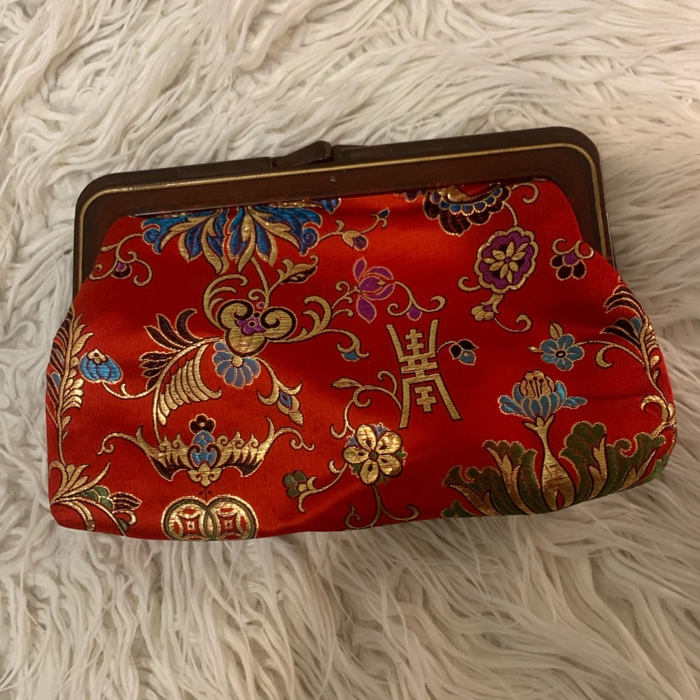 Elegant Red Floral Clutch vintage Chinese brocade